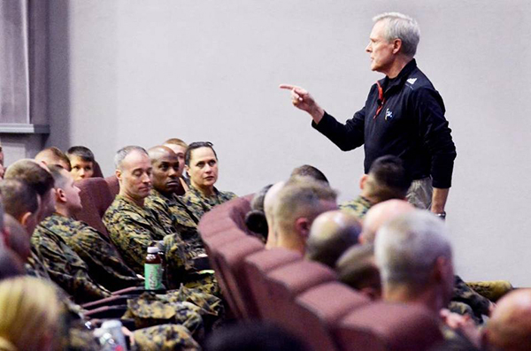 Navy Secretary Ray Mabus speaks to Marines.