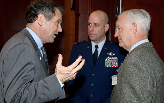 Col. Gary McCue (center) with U.S. Sen. Sherrod Brown (left) and retired Brig. Gen. Rich Green