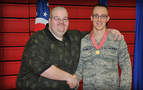 Staff Sgt. Josh Blankley (right) stands with Ronald Alberding