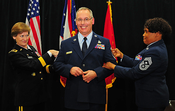 Chief Master Sergeant Phillip D. Smith is pinned the newly appointed command chief master sergeant of the Ohio Air National Guard