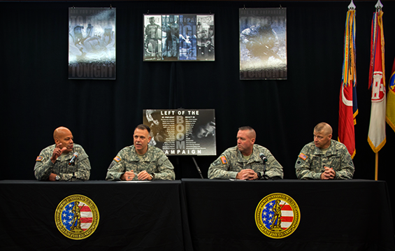 Brig. Gen. John C. Harris Jr. (left), Ohio assistant adjutant general for Army, leads a panel discussion with Ohio Army National Guard senior leaders.