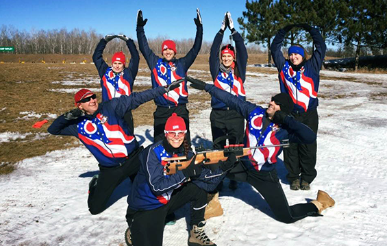 Members of the Ohio National Guard team pay homage to the Buckeye State with an “O-H-I-O”.