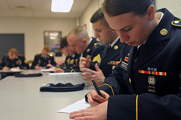 Soldiers take a written exam