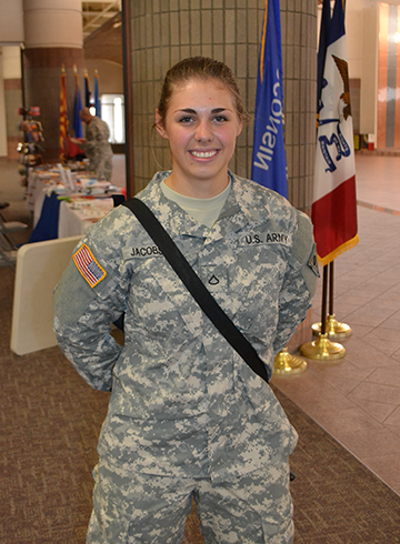 Pfc. Kelsey Jacobson, a Soldier with the 324th Military Police Company, is on her first deployment.