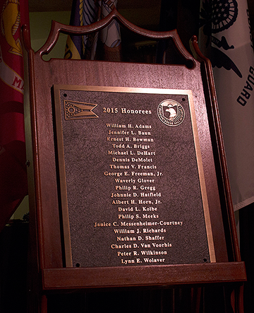 The plaque listing the 2015 inductees into the Ohio Veterans Hall of Fame.