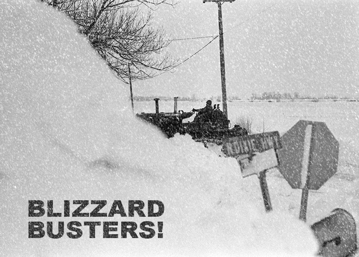 Animated photo of tractor removing snow in rural Ohio during Blizzard of 1978.