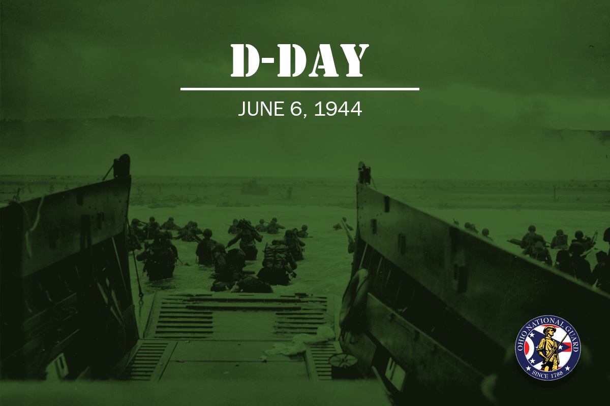 D-Day graphic of Soldiers exiting into waters on D-Day.