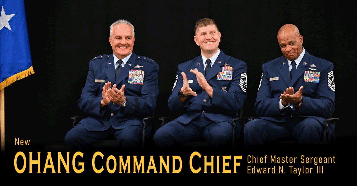 Ohio Air National Guard senior leaders sit on stage