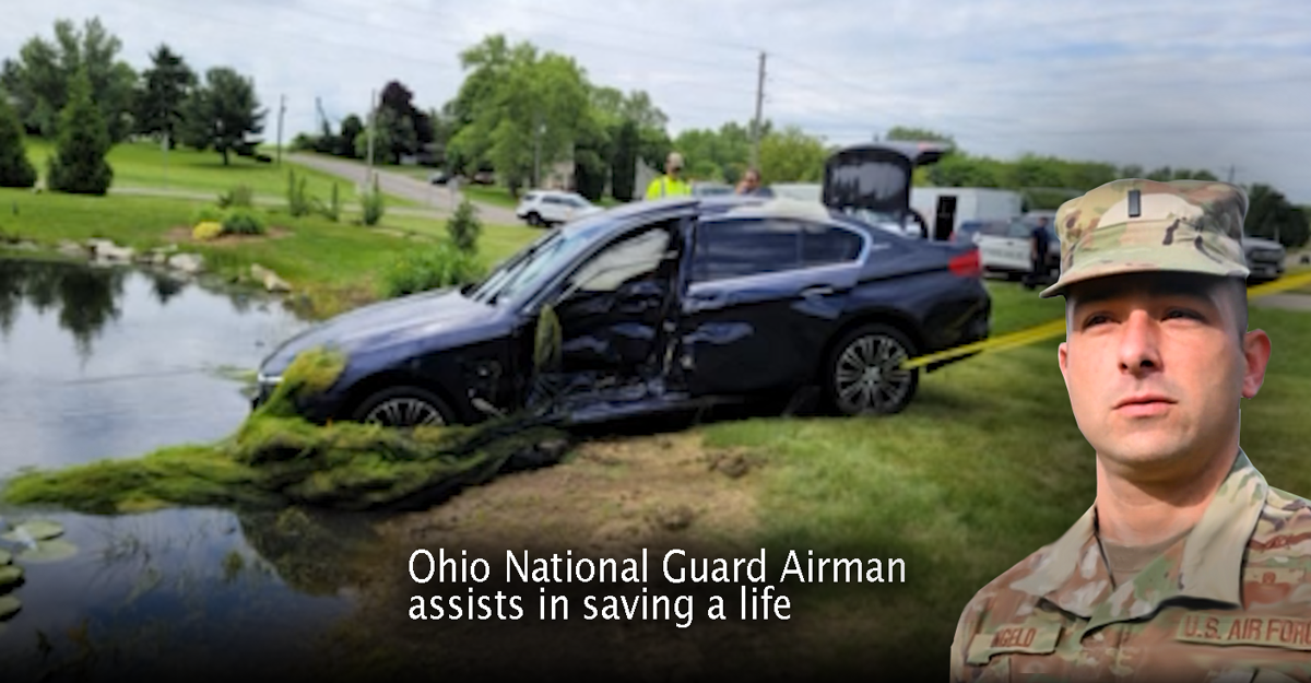 Airman in front of a car