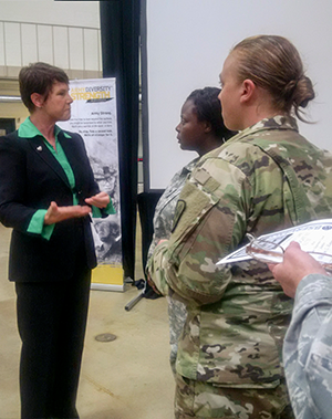 Ohio Supreme Court Justice Sharon L. Kennedy speaks to Ohio National Guard members after the presentation.