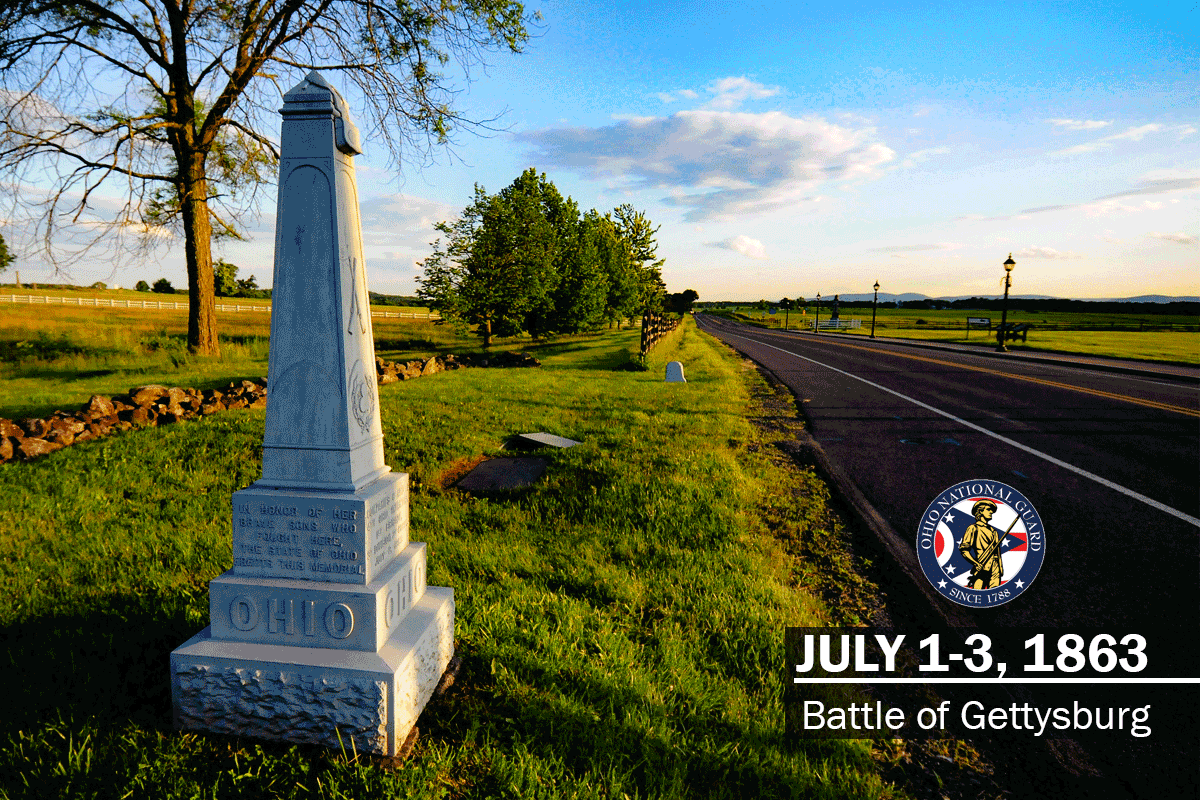 A monument to Companies G and I, 4th Ohio Volunteer Infantry along side of road.