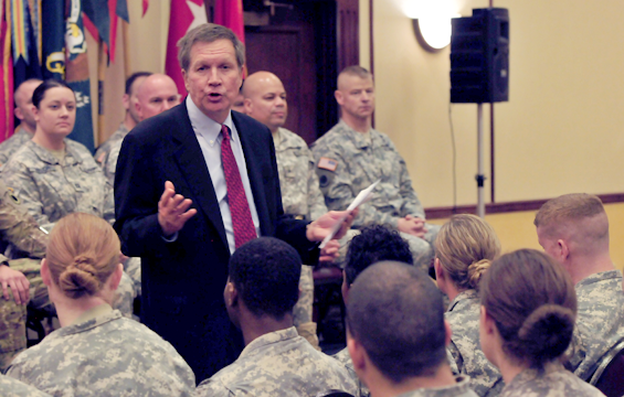 Ohio Gov. John Kasich speaks to Soldiers