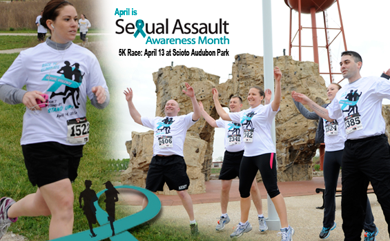 Collage of runners announcing April as Sexual Assault Awareness Month