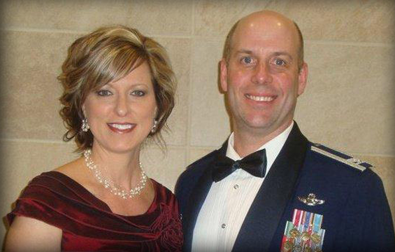 Molly Ann McCue (left), wife of Col. Gary A. McCue (right), commander of the 179th Airlift Wing in Mansfield, Ohio, has been selected as the Air National Guard nominee for the 2013 Joan Orr Air Force Spouse of the Year Award.