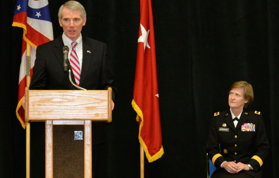 U.S. Sen. Rob Portman addresses military service academy nominees Jan. 19, 2013, at Ohio National Guard Joint Force Headquarters in Columbus, Ohio. 