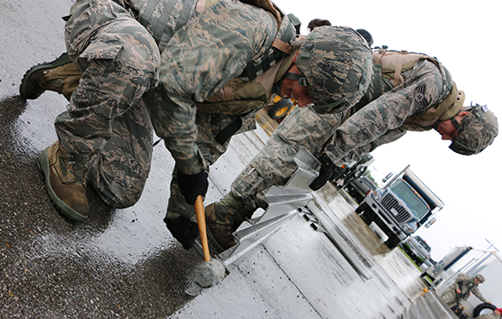 Members of the 200th RED HORSE (Rapid Engineer Deployable Heavy Operational Repair Squadron Engineer), Detachment 1, located in Mansfield, Ohio, perform work during a field training exercise.