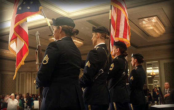 Soldiers with the Ohio National Guard post the colors