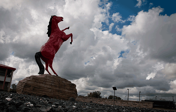 A statue of “Charging Charlie,” the symbol of the U.S. Air Force’s Rapid Engineer Deployable Heavy Operational Repair Squadron Engineer (RED HORSE).