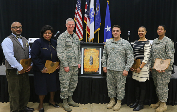 Maj. Gen. Mark E. Bartman (third from left), Ohio adjutant general, thanks panel discussion participants following “Overcoming Obstacles on the Career Path: Why Diversity and Inclusion Matter”.