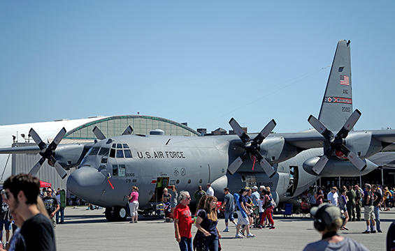 A C-130H Hercules, from the 179th Airlift Wing in Mansfield, Ohio, is open for public tours at the Cleveland National Air Show.