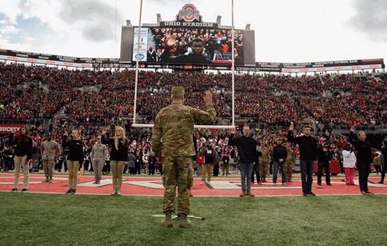 New recruits take oath under the goal post in Ohio Stadium
