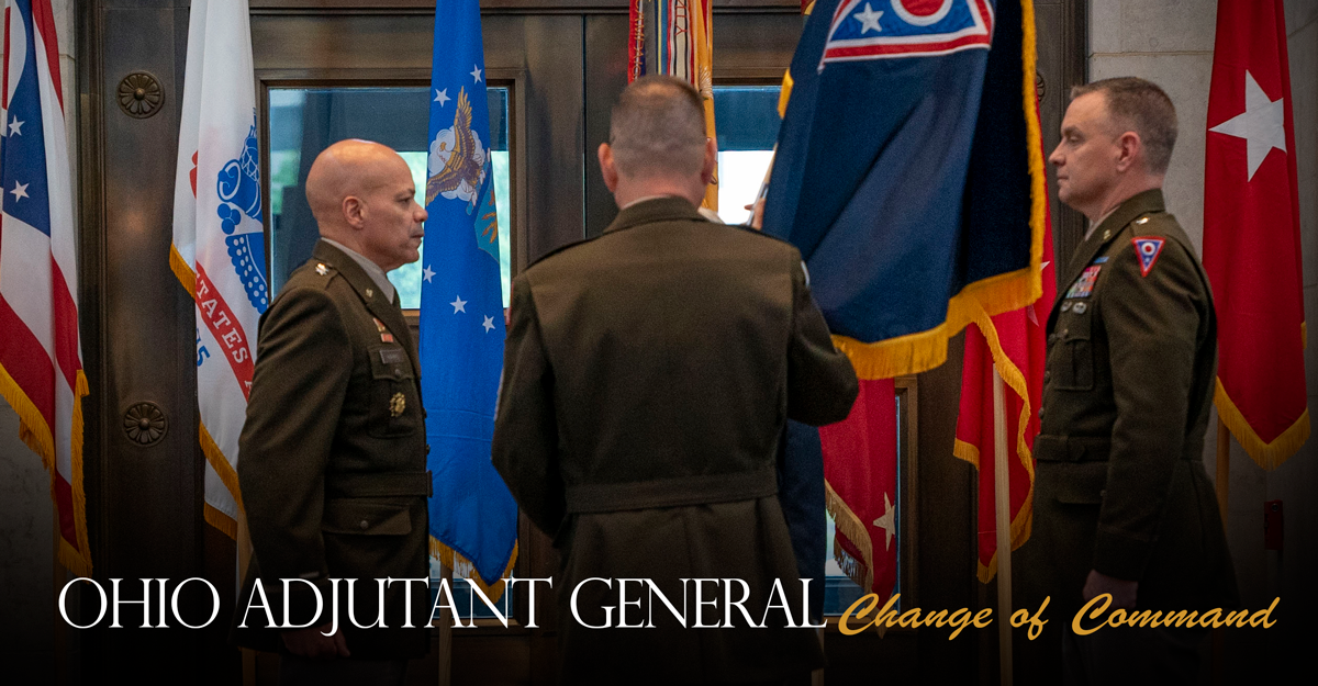 Ohio National Guard leadership stands at attention while completing the passing of the colors.