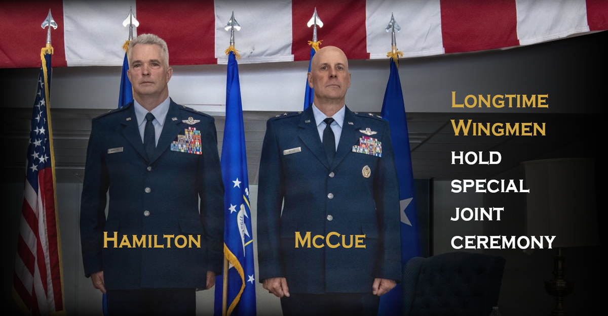 Photo of Brig. Gen. Hamilton and Maj. Gen. McCue standing side by side