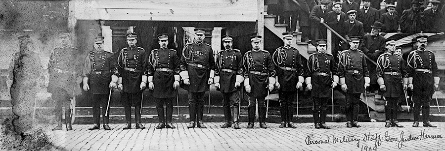 Row of officers in black and whit e photo