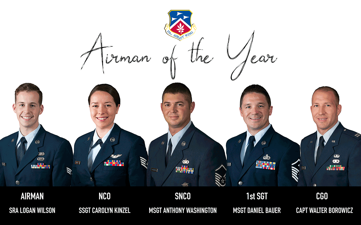 Headshots of Airmen with names and Heading: Airmen of the Year.