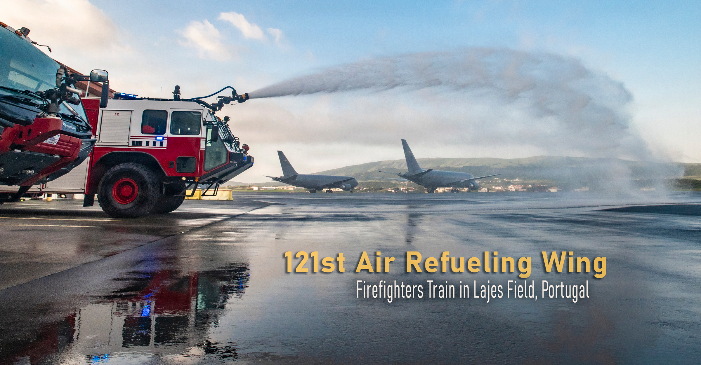 Firetruck spraying water