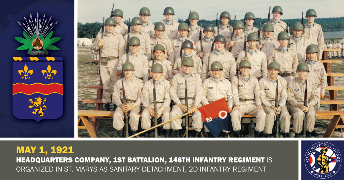1965 photo, Headquarters and Headquarters Company, 2nd Brigade, 37th Infantry Division poses for a unit photograph.