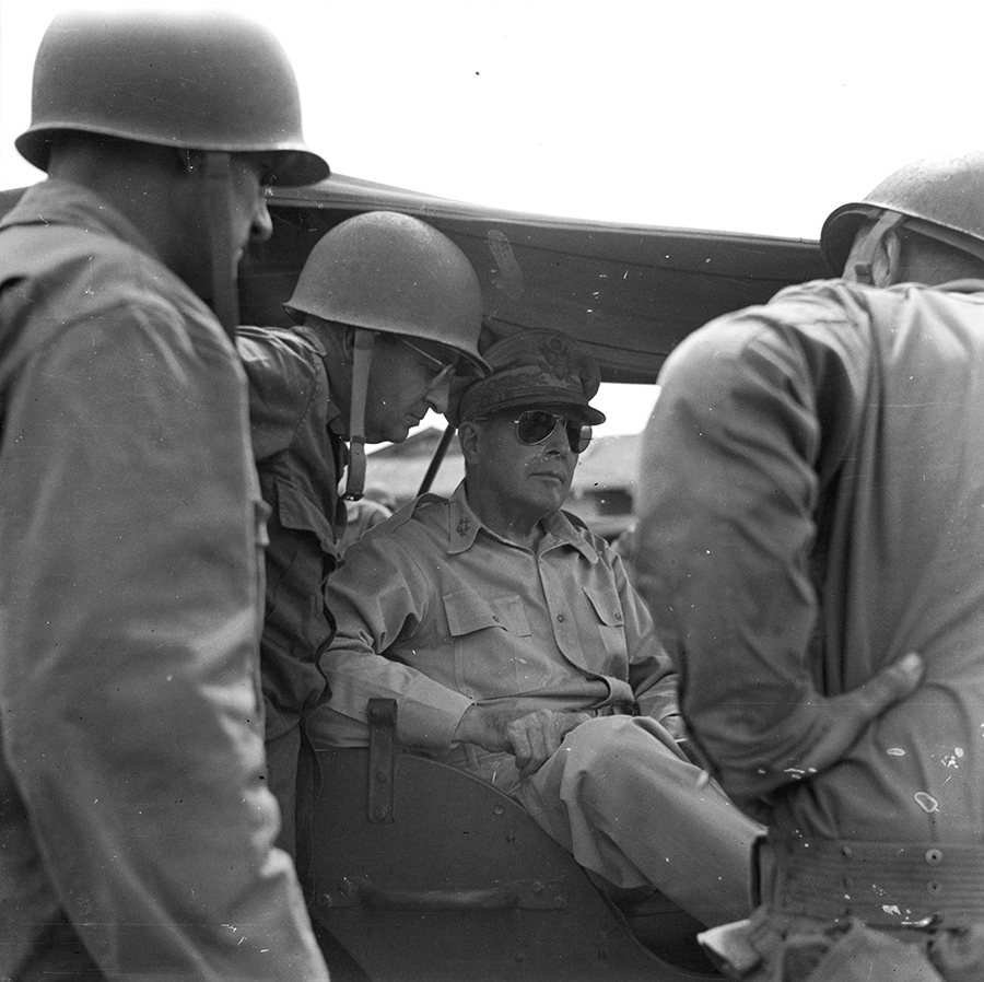 Maj. Gen. Robert S. Beightler with General in vehicle.