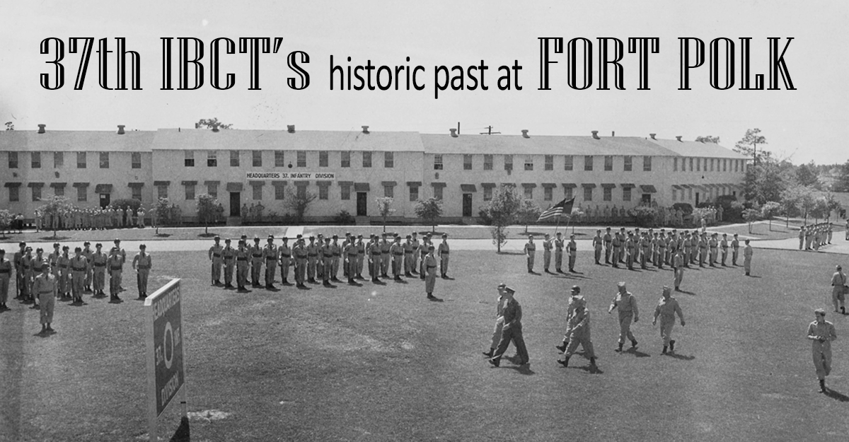 1952 photo in front of the division headquarters at Fort Polk