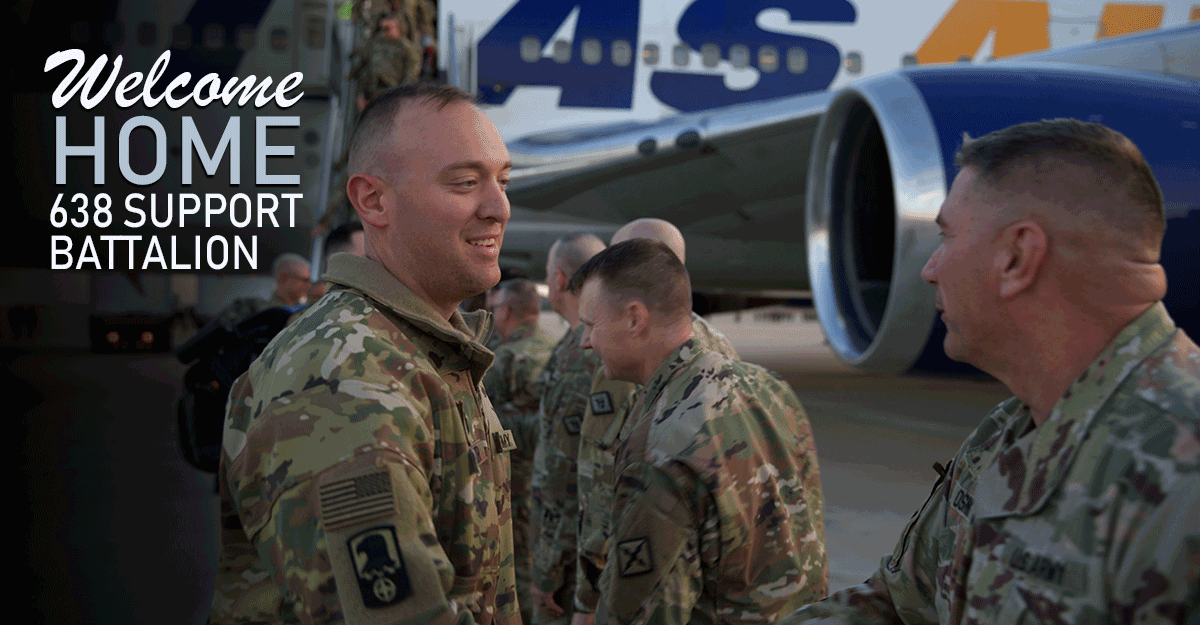 Capt. Brandon Moeller and other Soldiers are welcomed back to the U.S. after their plane landed.