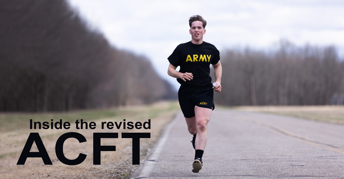 Soldier running on open road in ARMY T and shorts