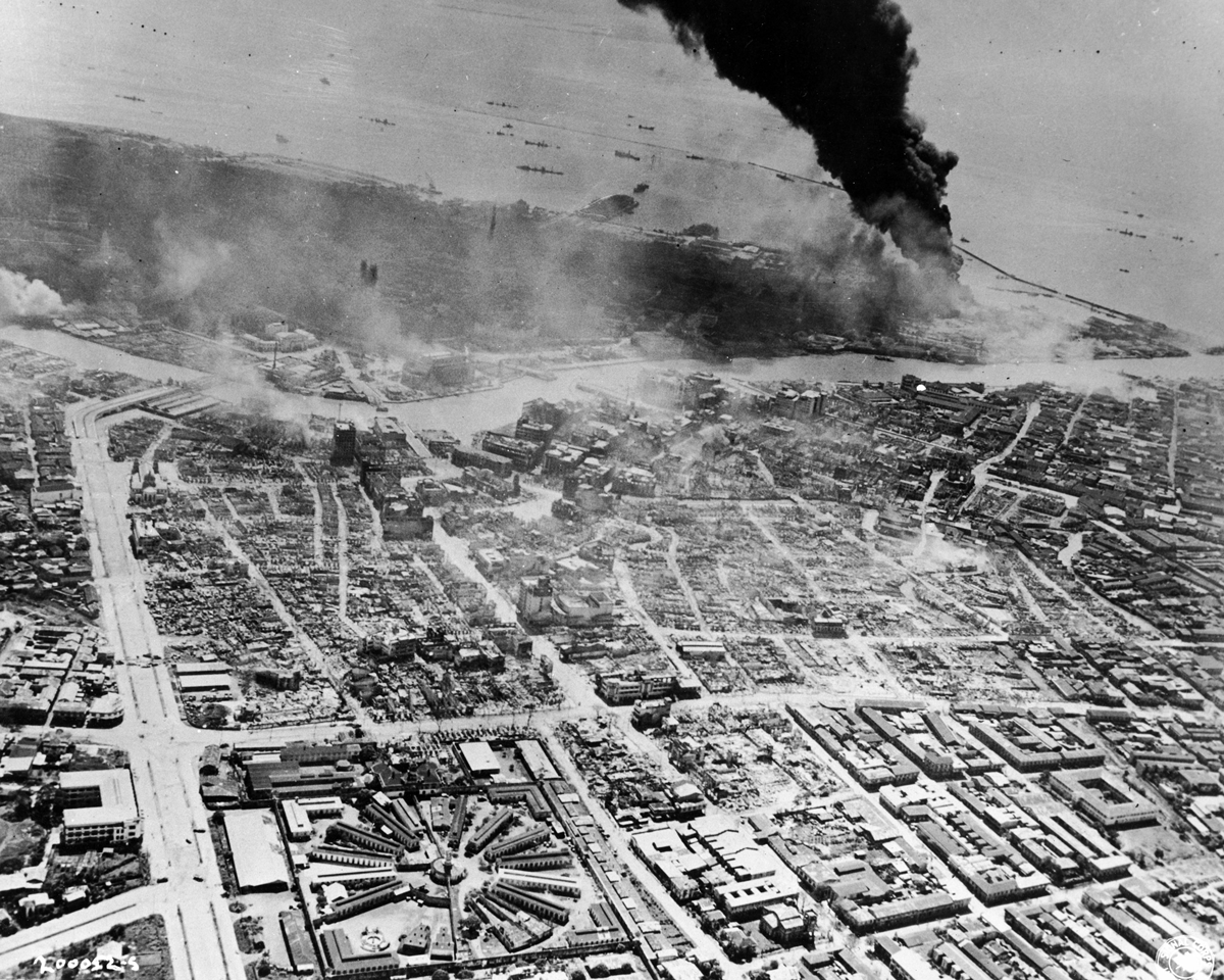  An aerial view of Manila in February 1945 during the battle for the city.