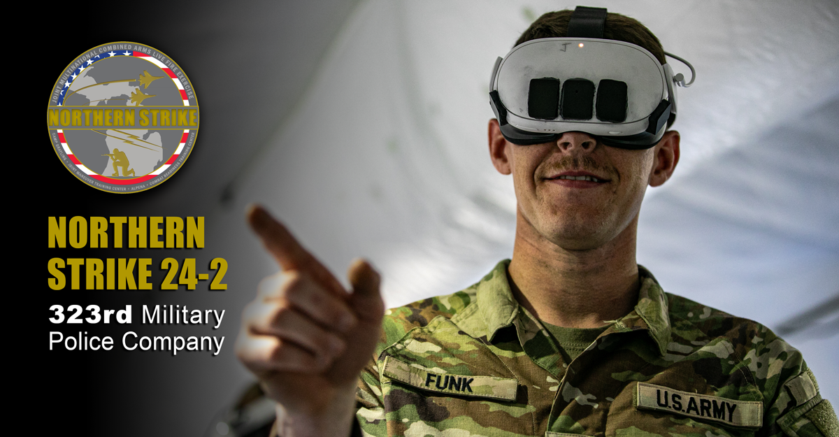 Soldier in virtual reality glasses.