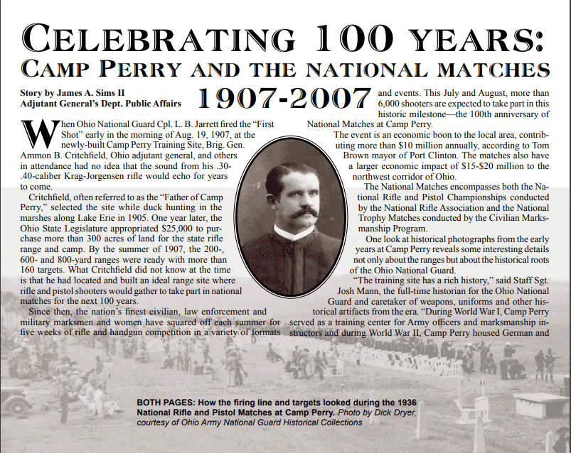 Buckeye Guard page from 2007, Celebrating the 100th year anniversary of Camp Perry and the National Matches.