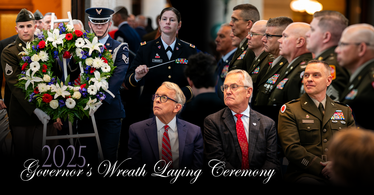 Photo collage of service members and the governer
