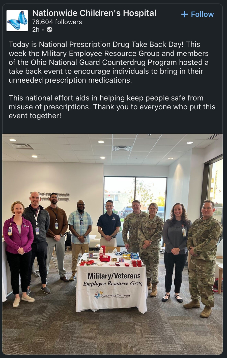 Screenshot of twitter post of CDP at Nationwide Children's Hospital Drug Take Back event.