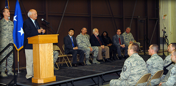 State Rep. Bob Hackett, representing Ohio's 74th House District, addresses Airmen, Family and friends of the 178th Wing.