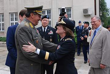 Gen. Deborah A. Ashenhurst greeted by Gen. Ljubiša Diković.