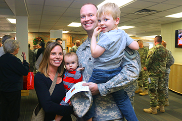 Soldiers of Headquarters and Headquarters Battery, 174th Air Defense Artillery Brigade reunite with Family members
