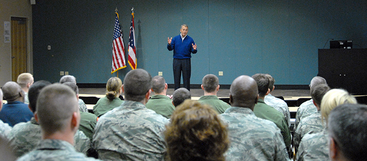 Speaker of the U.S. House of Representatives John Boehner speaks with Airmen at Ohio's Springfield Air National Guard Base.