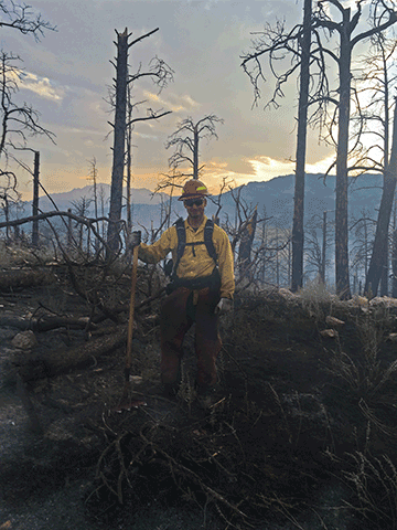 Ohio Army National Guard First Lt. Nick Mossbarger assists firefighting efforts at Laramie Peak 