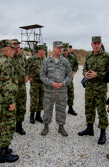 Maj Gen. Mark E. Bartman, Ohio adjutant general with members of the Serbian Armed Forces.