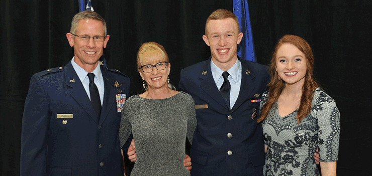 Brig. Gen. Greg Schnulo, Ohio assistant adjutant general for Air, stands with his wife Kristen, daughter Sydney and son Nick, an airman first class in the Ohio Air National Guard.