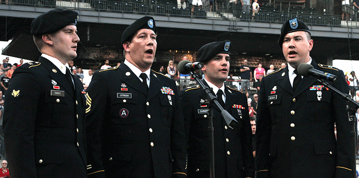 Soldiers of the 122nd Army Band vocal quartet sing the national anthem.