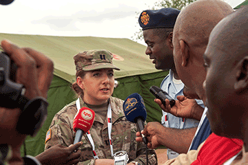 Capt. Amanda Harder, the Ohio National Guard officer in charge and U.S. medical planner for PAMBALA 2017, talks to the Angolan press.