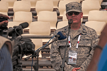U.S. Air Force Col. Thomas Sodeman, commander of the Ohio National Guard forces for PAMBALA 2017, gives his remarks during the closing ceremony.